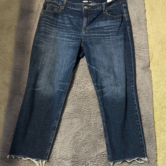 Old Navy Blue Straight Leg Jeans with Distressed Hem - Picture 1 of 3